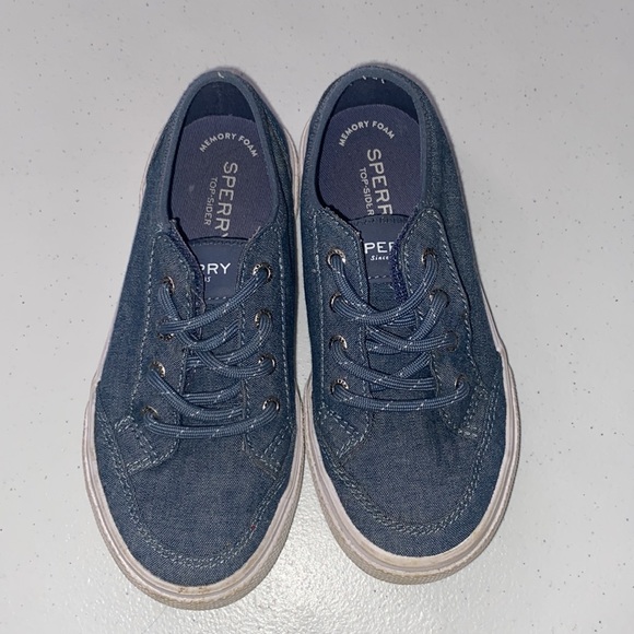 Sperry Boy’s Denim Jean Slip On Velcro Sneakers Memory Foam Size 12 - Picture 2 of 12